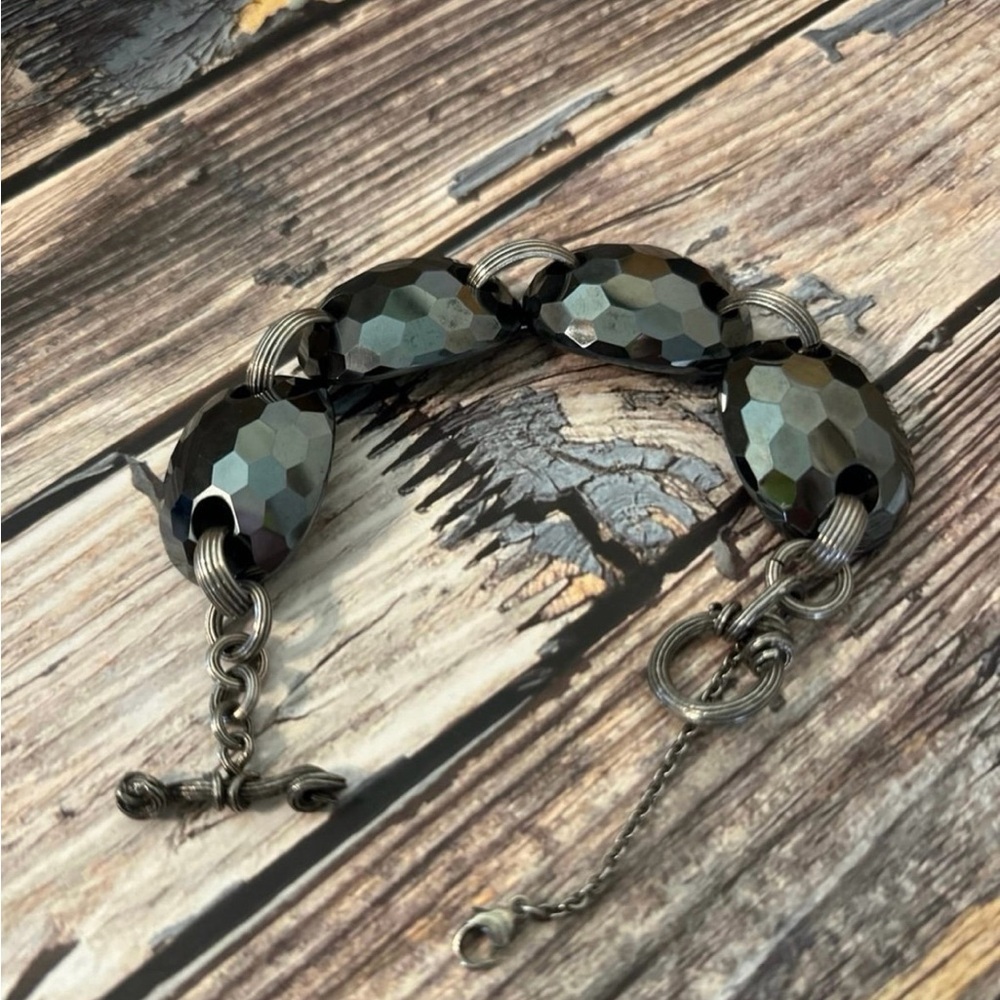 Stephen Dweck Sterling Silver Faceted Hematite Link Bracelet - Picture 5 of 11